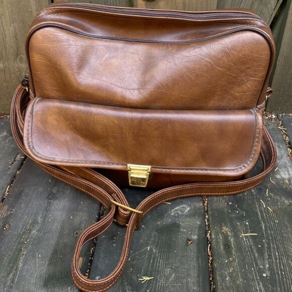 Vintage 1970s AMIIET Leather Camera Bag Brown GENUINE LEATHER Multi Purpose - Picture 1 of 12